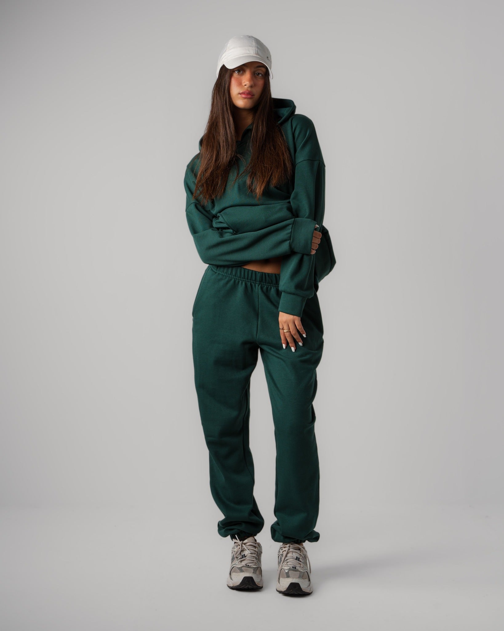 Matching set of green Hoodie and Cuffed Jogger frontview