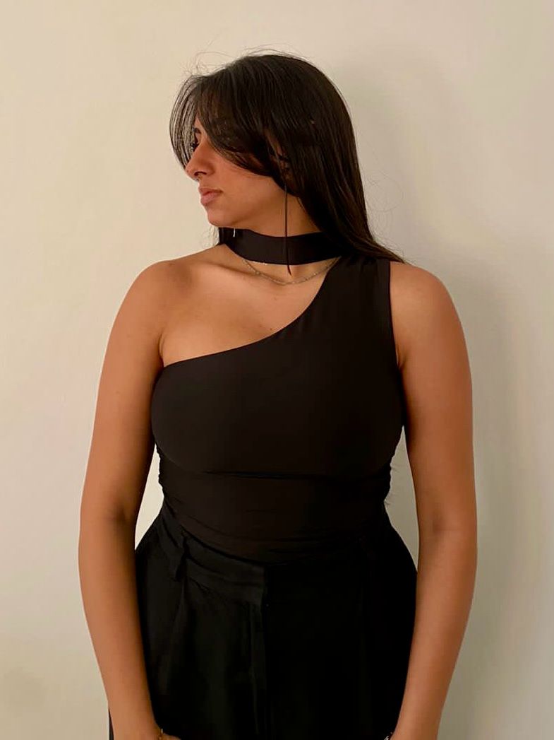 One Shoulder Fitted Top - With Neck Bow