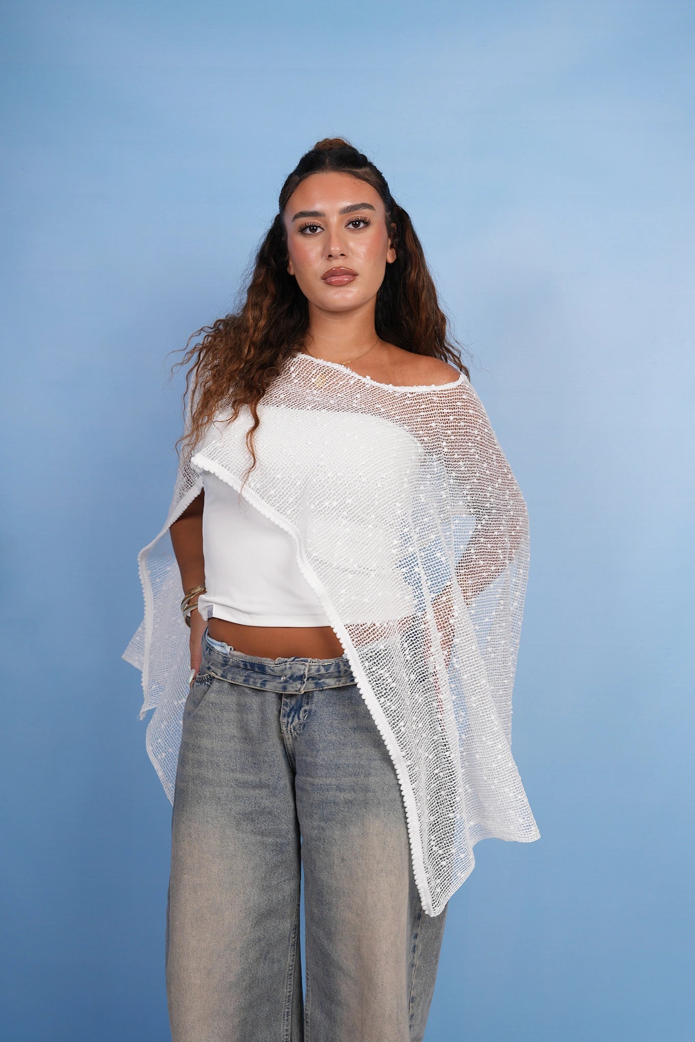 White Sheer Poncho Top