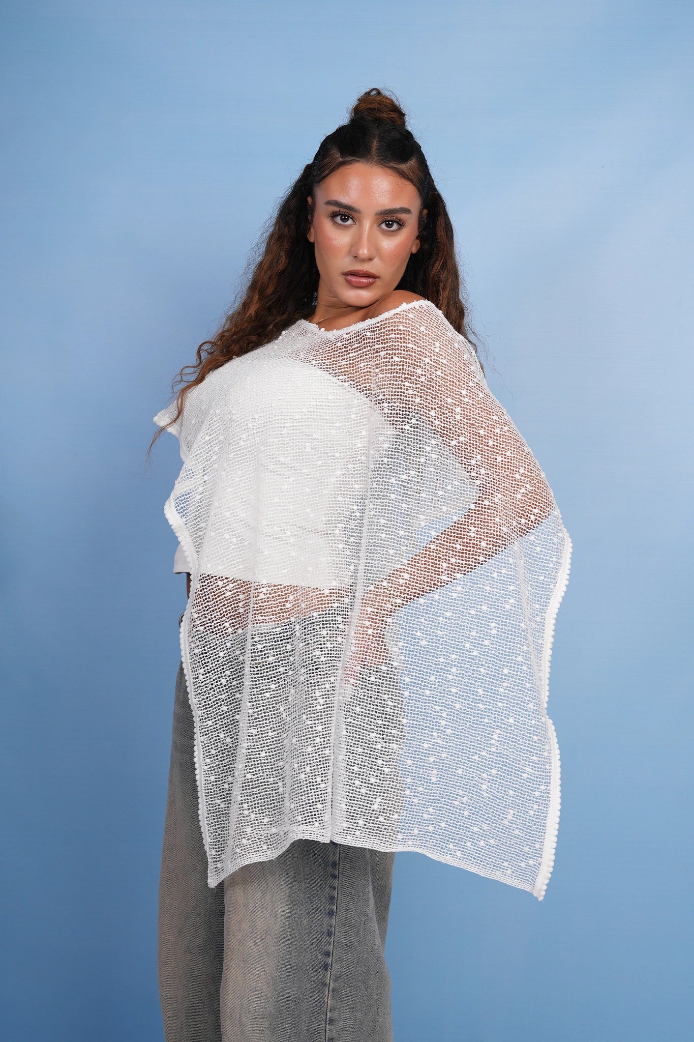White Sheer Poncho Top